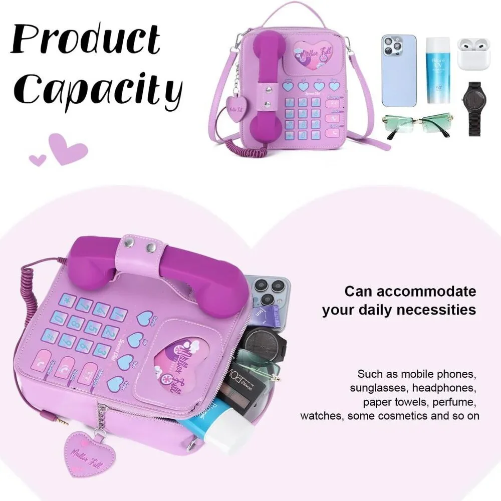 Women Leather Telephone Bag Crossbody Purse Shoulder Handbag with Music